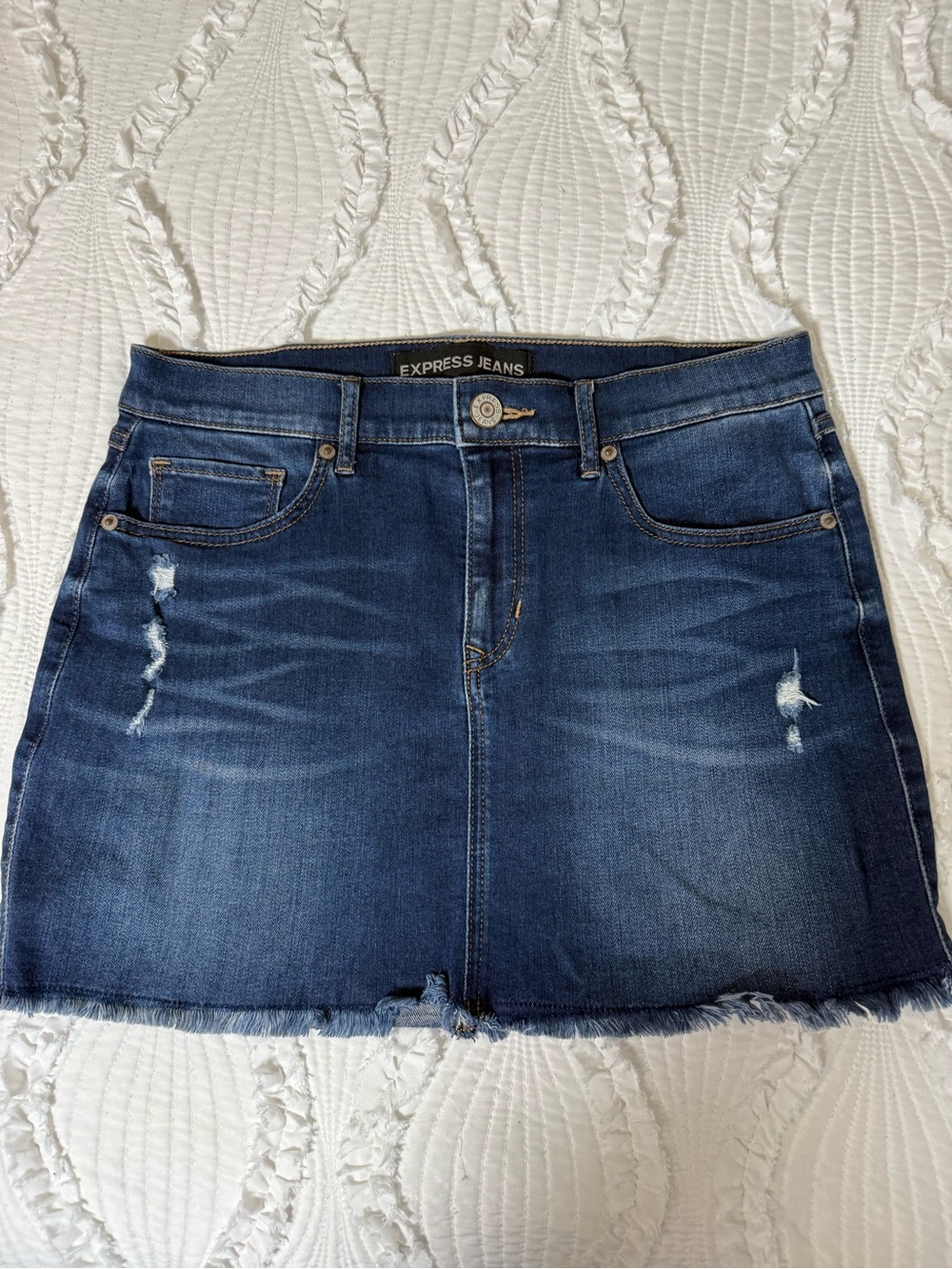 Express Dark Blue Distressed Denim Mini Skirt
